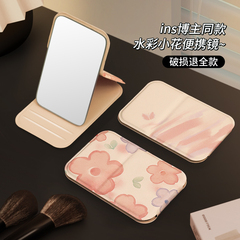 小さなミラー、女性のポータブルハンドヘルドメイクアップ学生デスクトップスタンドアップポケットミニかわいい折りたたみポータブル化粧鏡