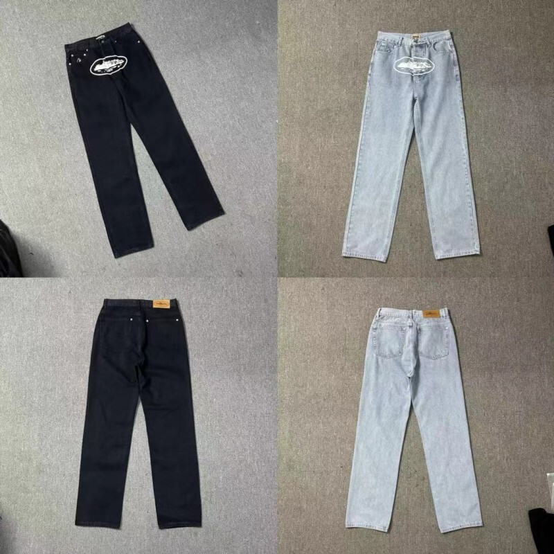 Cross-Border Foreign Trade One Island Classic Printed Casual Jeans Loose and Trendy Versatile Straight Trousers for Men and Women Trendy