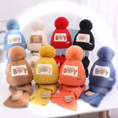 帽子マフラー2点セット冬の子供とベルベットの厚い防寒耳保護ニット帽マフラーセットアニメ毛糸帽