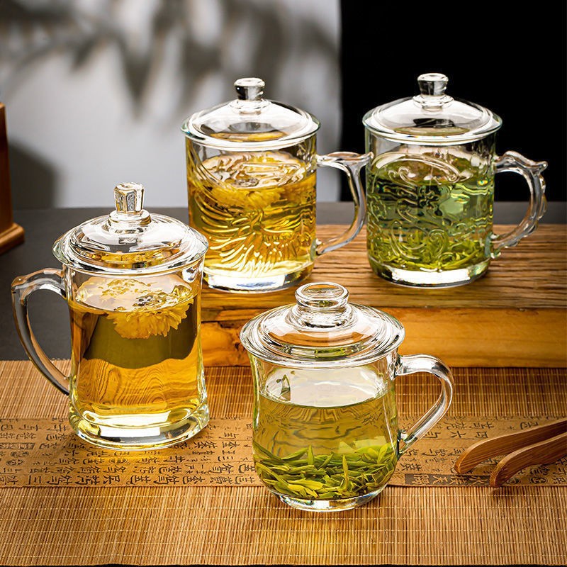 Apple Glass Tea Cup with Lid EZ1029, Tea Drinking Cup for Home Use, Gift Tea Room with Printed Logo