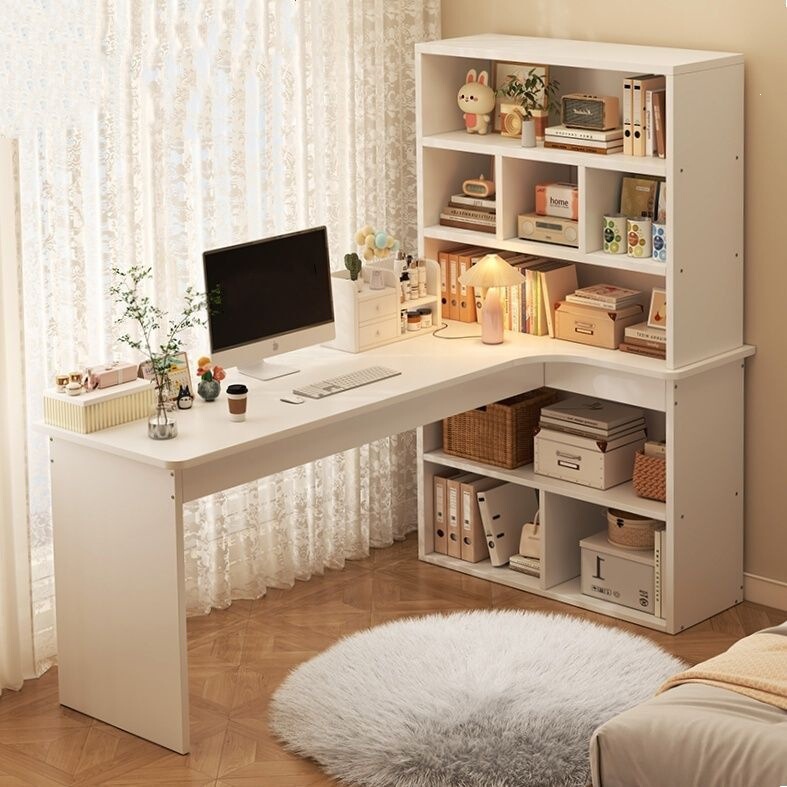 Minimalist style computer desk for students, home use corner desk with integrated bookshelf and bookcase, bedroom bookshelf combination office desk Minimalist style computer desk for students, home use corner desk with integrated bookshelf and bookcase, bedroom bookshelf combination office desk