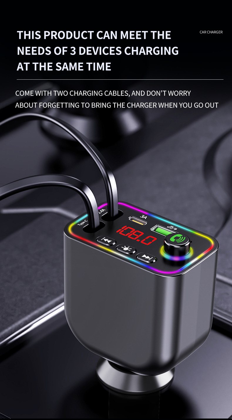 Y4 Factory Wholesale Car Mp3 Bluetooth Fm Transmitter Private Model Fast Charging Car Charger Cross-Border New Product