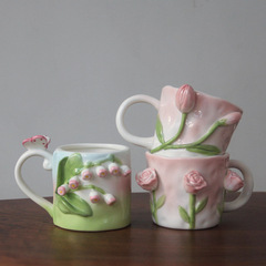 Copyright Xiaohongshu Handmade Ceramic Tulip Cup Handmade Lily of the Valley Water Cup Cute Small Fresh Mug