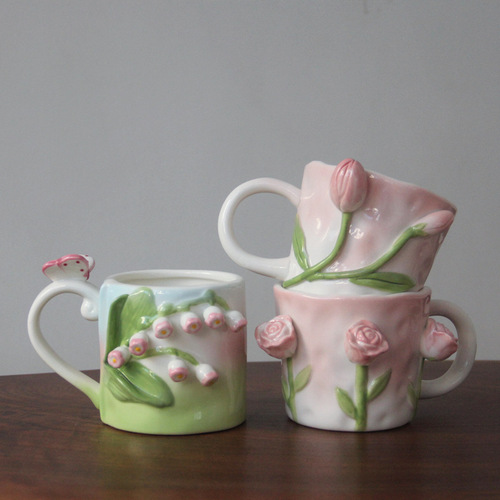 Copyright Xiaohongshu Handmade Ceramic Tulip Cup Handmade Lily of the Valley Water Cup Cute Small Fresh Mug