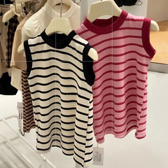 Summer Girls' Dress: Chic Korean-Style Colorblock Striped Trendy Princess Vest Dress for Babies and Kids