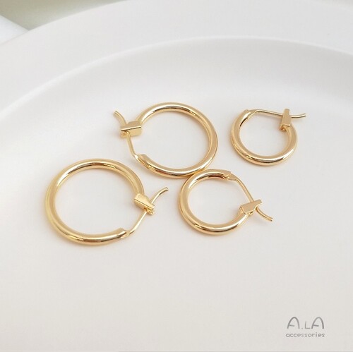 Color-preserving 14K bag real gold French earrings simple hoop earrings European and American ins handmade materials diy earrings accessories