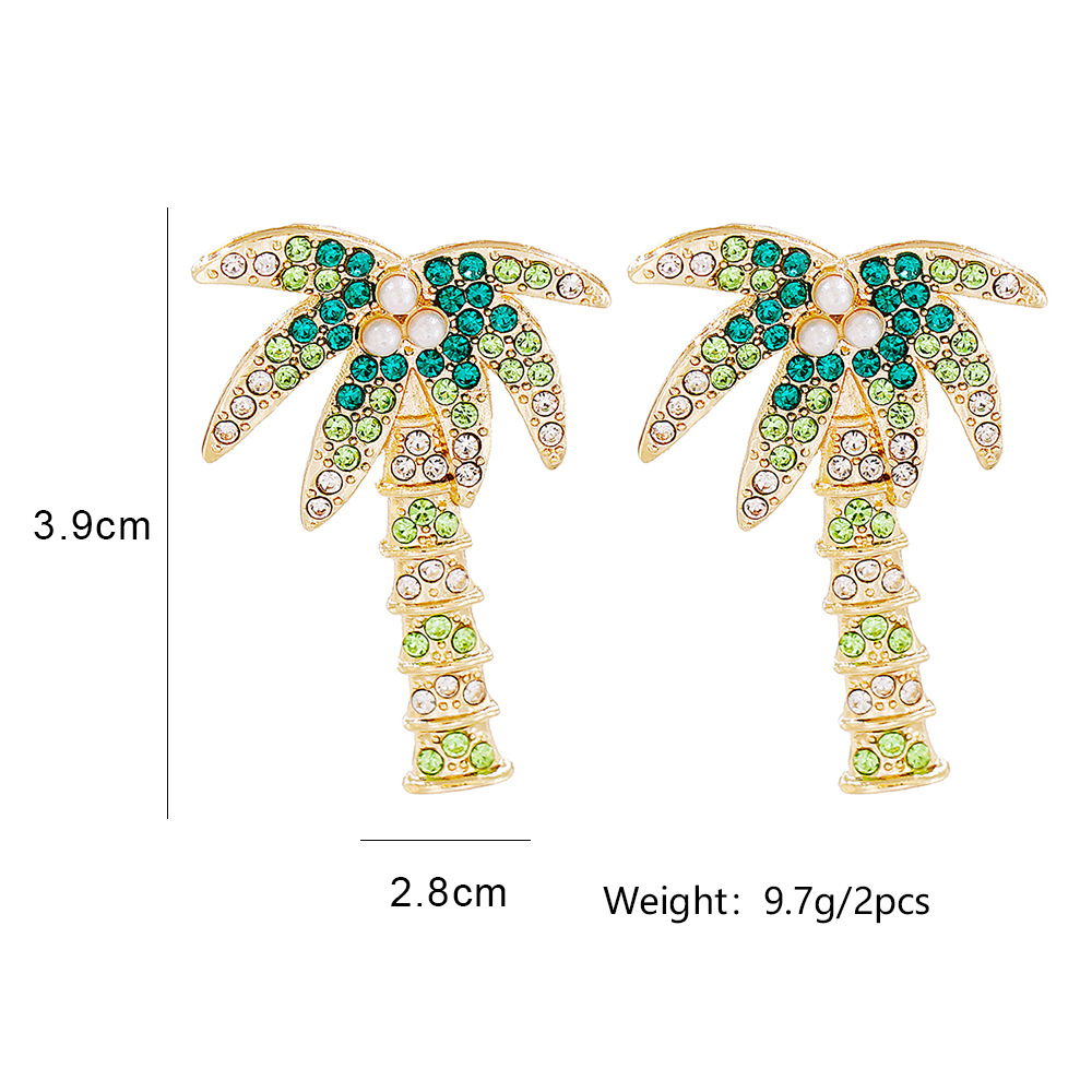 Fashion Creative Coconut Tree Full Diamond Retro Alloy Earrings display picture 1