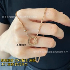 ハイバージョン Kajia クラシック 18K ローズゴールド ラウンド パイ ラブ ネックレス レディース V ゴールド ペンダント 二層鎖骨チェーン 工場直販