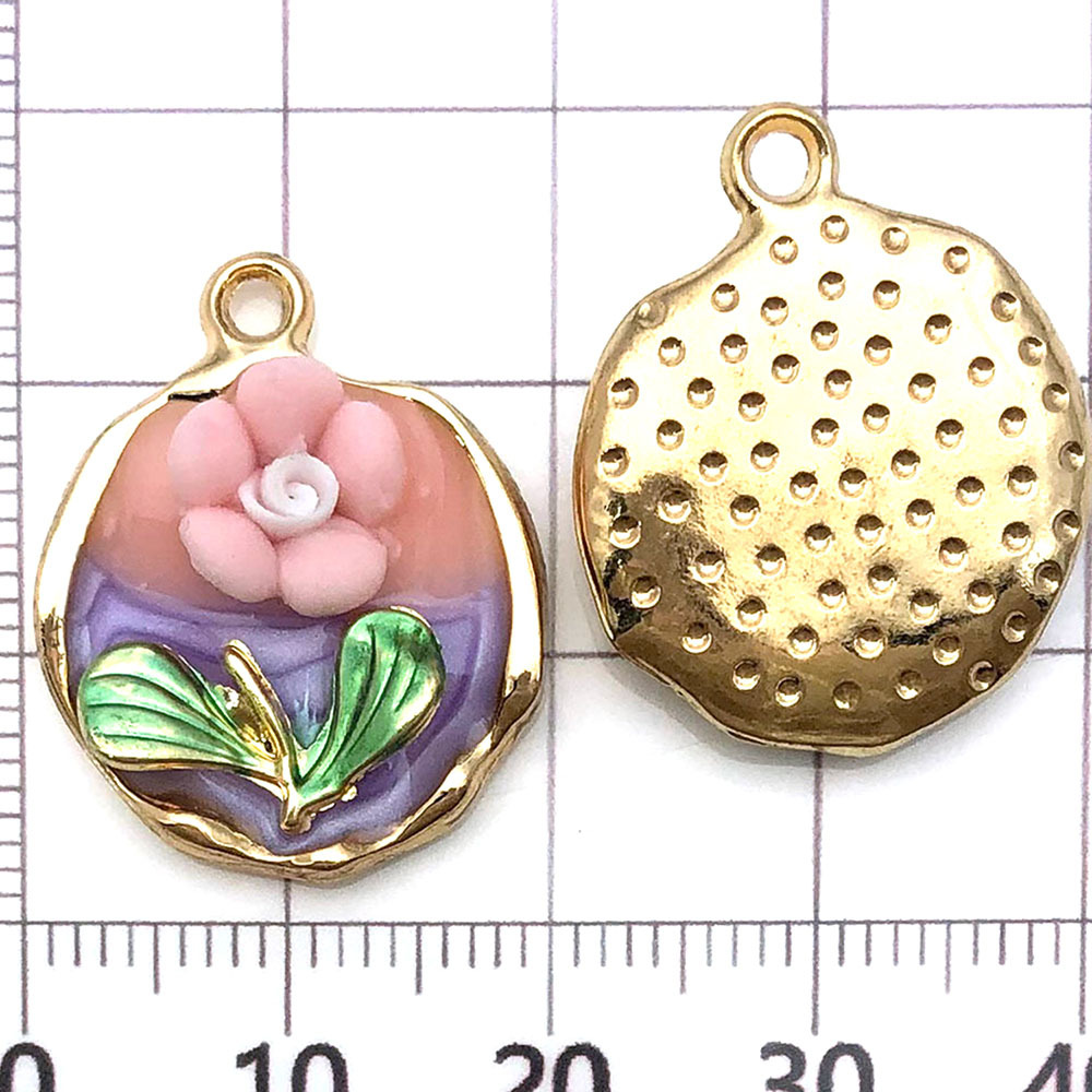 21169-XP-粉色锌合金双色花牌24x19mm-3.2g