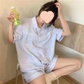 纯棉睡衣女夏季开衫休闲新款简约甜美可爱日系纯色外穿韩版家居服