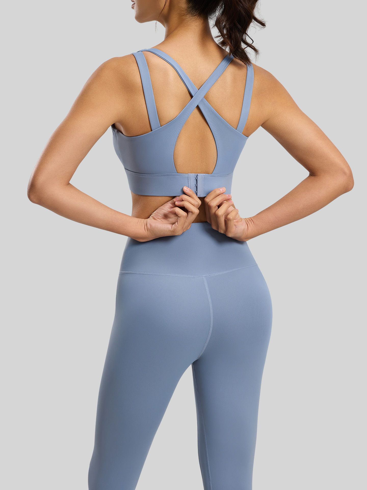 Conjunto de yoga de doble tirante Juyitang, sin sujetador, conjunto deportivo con sensación de piel desnuda, ropa deportiva de alta intensidad a prueba de golpes para mujer