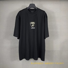 巴黎高版本SS25新款B家兰博基泥前后图案经典LOGO印花宽松短袖T恤