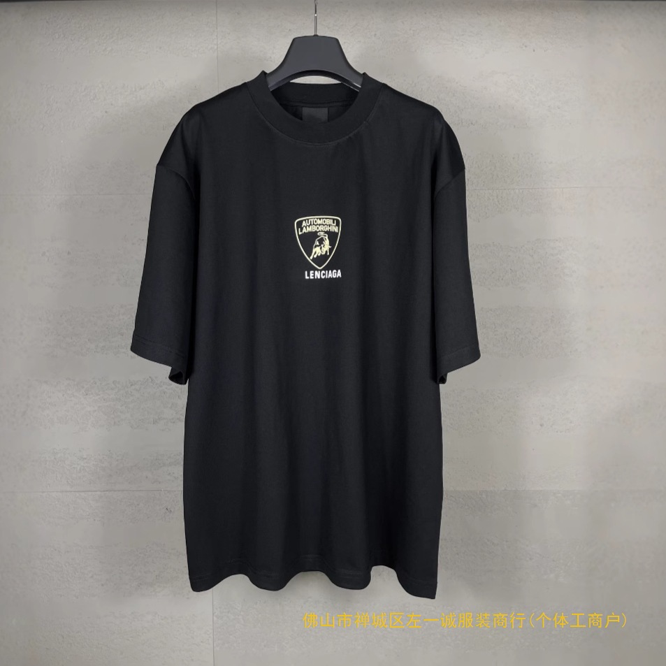 巴黎高版本SS25新款B家兰博基泥前后图案经典LOGO印花宽松短袖T恤