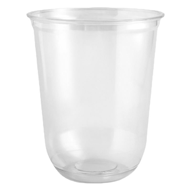 Taza de PET de bebida fría de plástico de alta permeabilidad desechable 95 taza de PET en forma de U de fondo redondo taza de té con leche de bebida taza de café de 500 ml