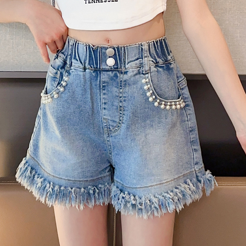 女童牛仔短裤夏季2024新款洋气中大童时髦儿童宽松休闲薄款珍珠裤