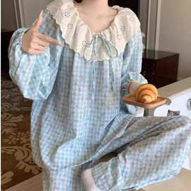 秋季女云朵棉蕾丝花边甜美可爱宽松小清新田园风可外穿家居服套装