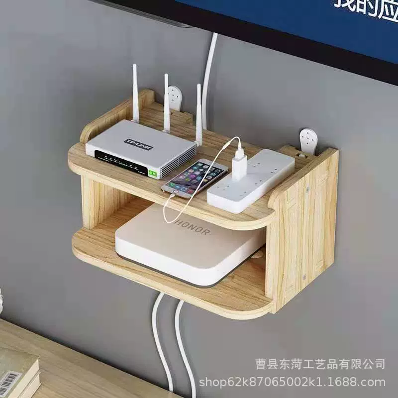 电视机顶盒木质双层家用墙上置物架壁挂可批发现代简约家居储物柜