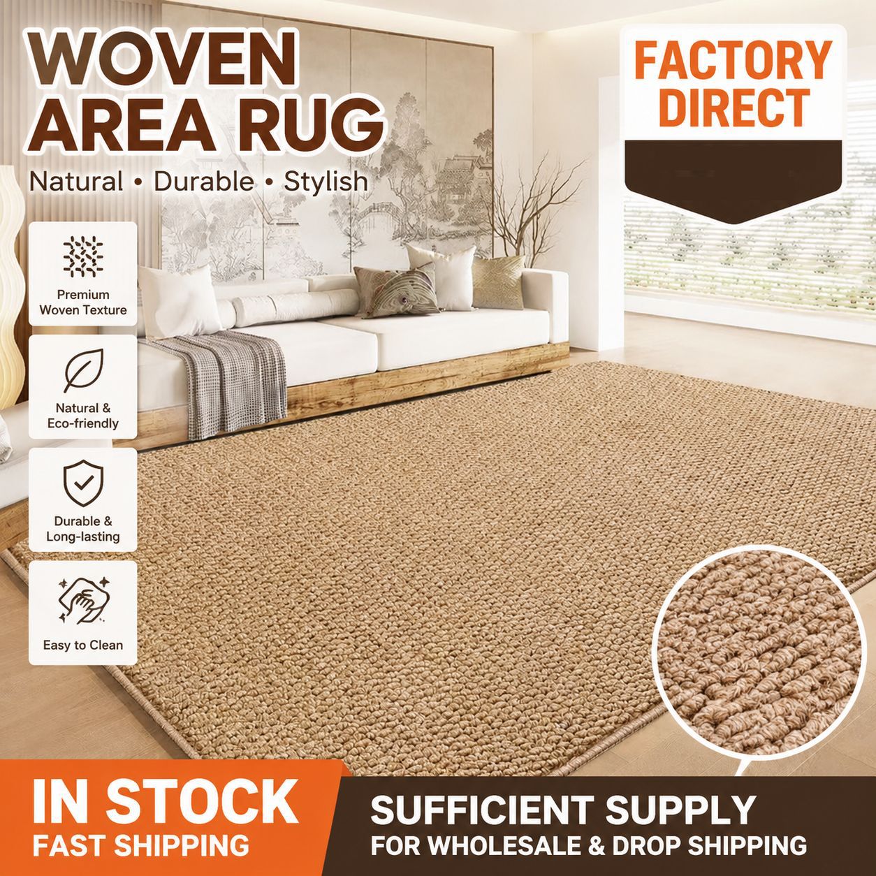 Alfombra de imitación de sisal, alfombra de gran tamaño para sala de estar, alfombra sencilla para dormitorio junto a la cama, tapete antideslizante para el hogar, protector contra arañazos de gatos. image 1