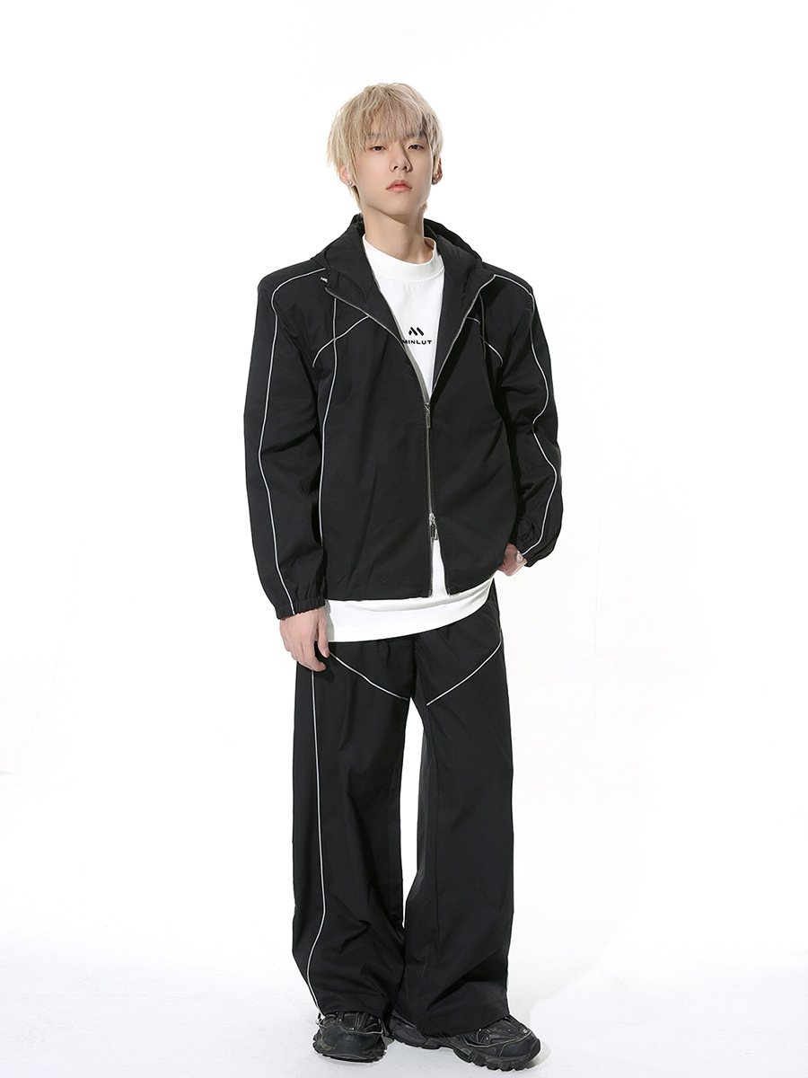 Mtlclothes ropa de Hombre | 2024 primavera nuevo nicho diseño línea brillante reflectante chaqueta con capucha traje moda