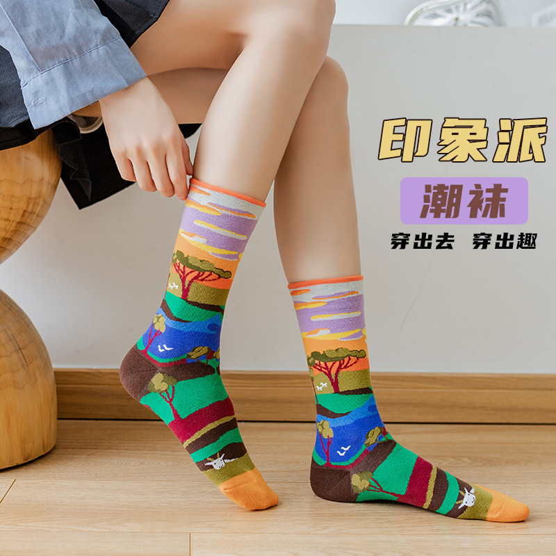 Women's Socks Ins Trendy Asymmetrical Ab French Retro Artistic Socks Couple Creative Oil Painting Socks Unisex Long Socks Women's Socks Ins Trendy Asymmetrical Ab French Retro Artistic Socks Couple Creative Oil Painting Socks Unisex Long Socks