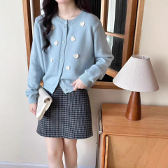 2025韩系小清新立体爱心针织开衫圆领女秋冬新款温柔软糯毛衣外套