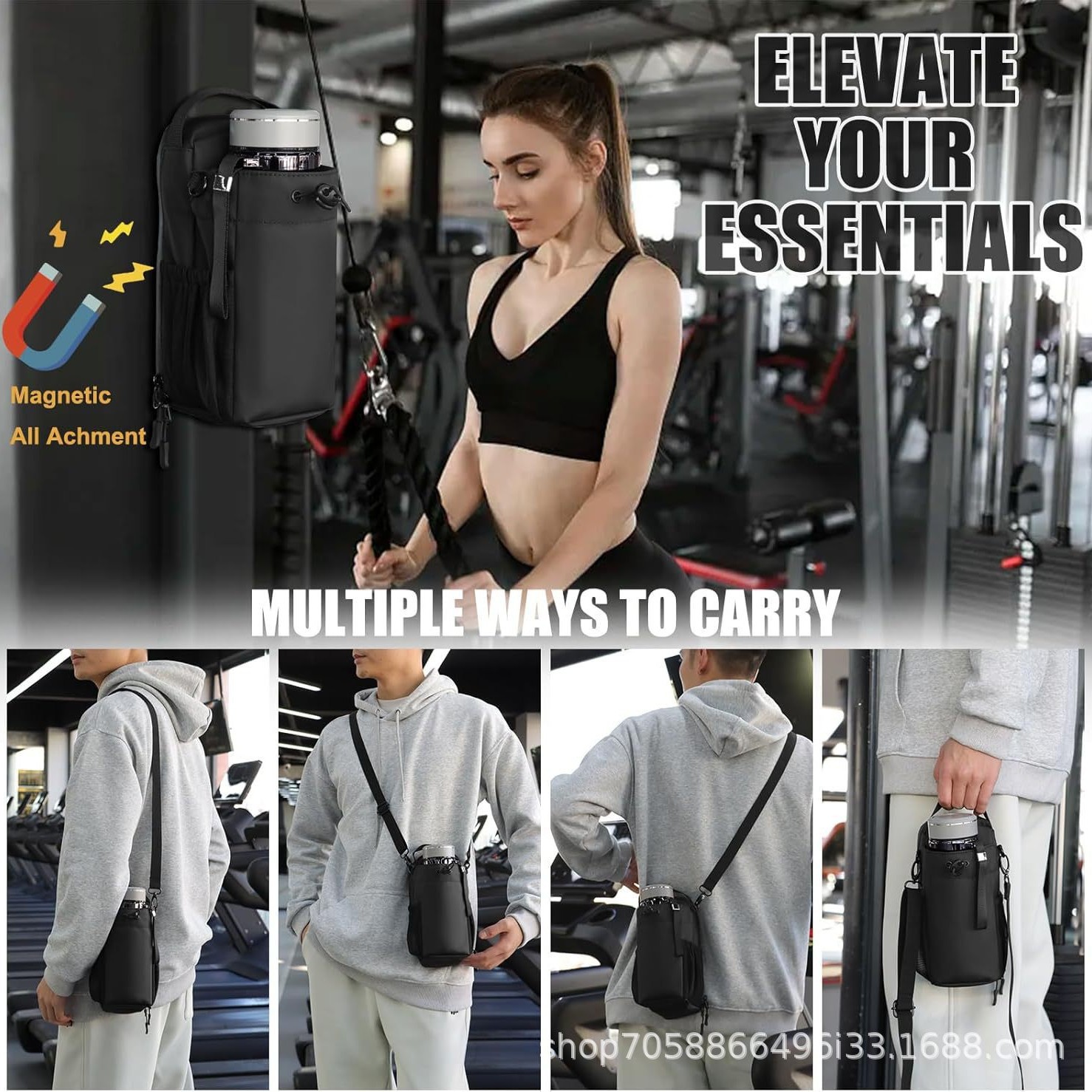 Bolsa magnética para botella de agua para fitness, bolsa de almacenamiento impermeable de gran capacidad, bolsa cruzada portátil para teléfono y llaves, bolsa colgante, venta al por mayor de fábrica