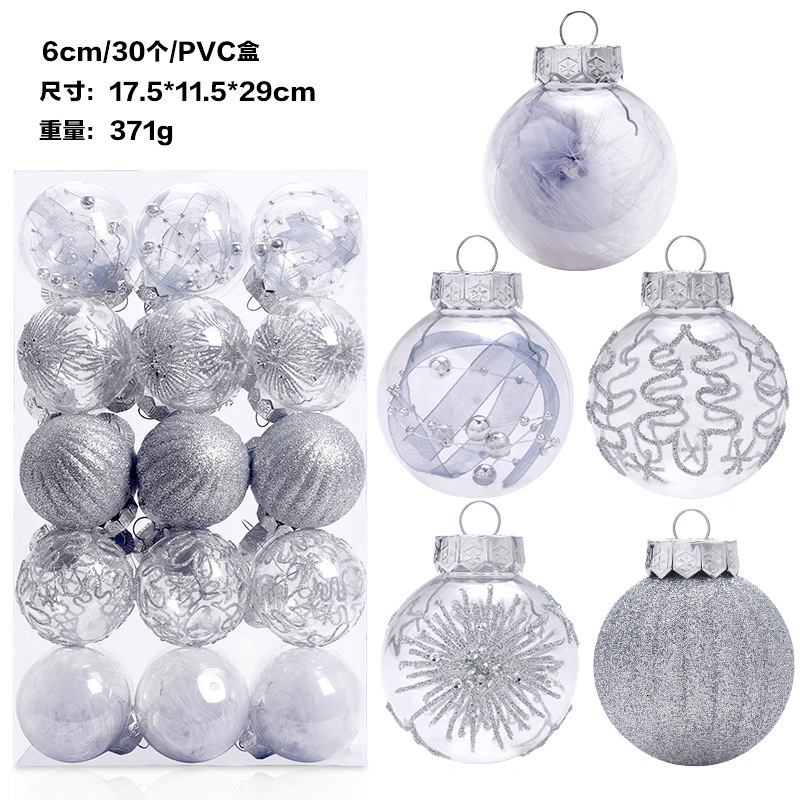 Nuevas decoraciones navideñas transfronterizas 6cmPET pintado transparente BOLA DE Navidad traje regalo árbol de Navidad colgante