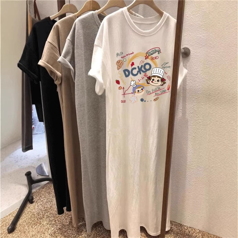 Korean Plus-Size Women's New Short-Sleeve Long T-Shirt, Summer Over-The-Knee Lazy Beach Long Dress, Internet Celebrity Dress Korean Plus-Size Women's New Short-Sleeve Long T-Shirt, Summer Over-The-Knee Lazy Beach Long Dress, Internet Celebrity Dress