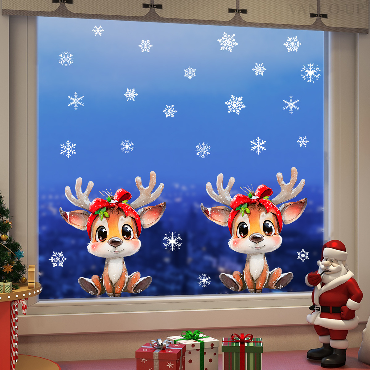 Decorative Christmas Deer And Snowflake Wall Stickers For Home_voghion.com