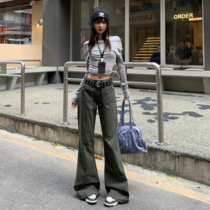 铭海美式复古低腰辣妹微喇叭裤修身显瘦休闲牛仔裤秋季新款长裤子|undefined