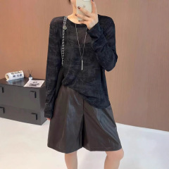 欧洲站2025早秋新款时尚复古扎染长袖T恤女宽松网纱打底衫上衣潮