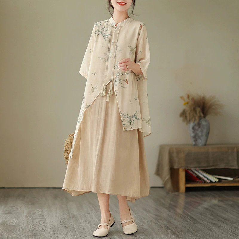 Новое улучшенное платье Cheongsam в китайском стиле, летняя женская юбка больших размеров, летнее платье для мам среднего возраста, молодое