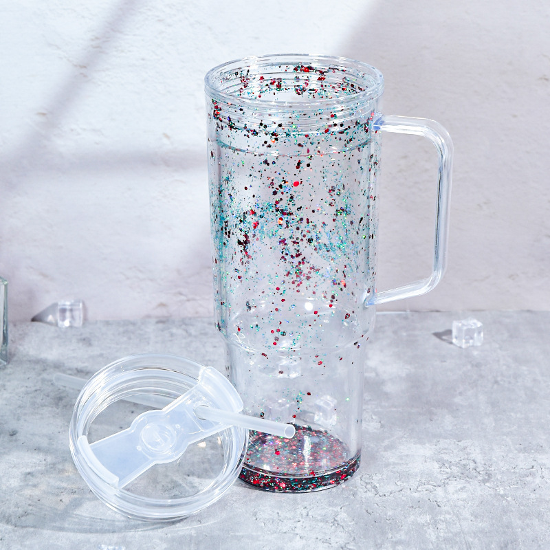 蓋付きクロスボーダー二層プラスチックカップ 40 オンスウォーターカップ大容量ストローカップパンチングプラグ DIY|undefined
