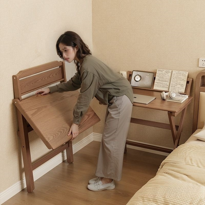 折叠书桌实木桌子小户型家用折叠桌卧室小户型床头书桌简易电脑桌