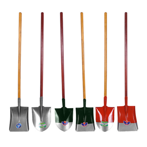 Iron shovel, large steel shovel, steel spade, snow shovel, pointed steel shovel, iron spade, hardware agricultural tool with wooden handle, square-head and pointed-head manganese steel shovel