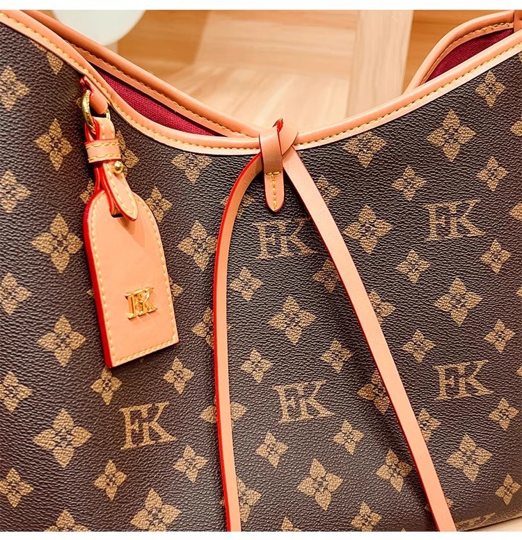 Túi tote nữ xách tay đeo vai phong cách cổ điển họa tiết monogram — nâu chi tiết 4