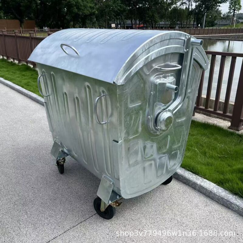 Foreign Trade Export Type 1100-Liter Galvanized Steel Painted Trash Can, Large Capacity European-Style Metal Sanitation Garbage Bin
