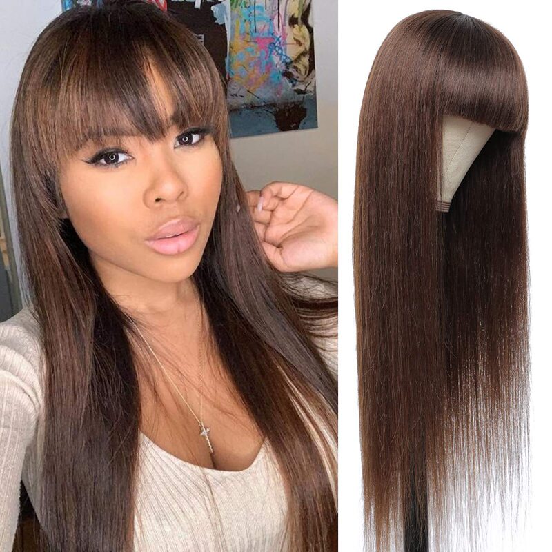 Cross-Border European and American Wig Headgear Brown齐刘海 Long Straight Hair Chemical Fiber High Temperature Silk Fashion Foreign Trade Hair Cover Wholesale Cross-Border European and American Wig Headgear Brown齐刘海 Long Straight Hair Chemical Fiber High Temperature Silk Fashion Foreign Trade Hair Cover Wholesale