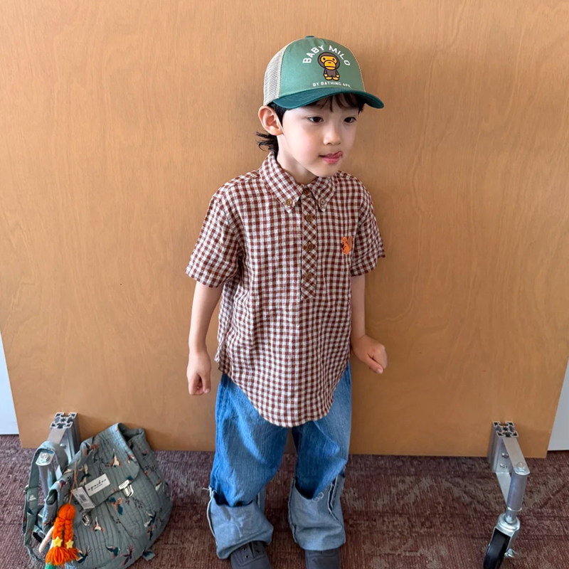 Boys' Short-Sleeve Shirt Children's Summer Wear 2026 New Stylish Thin Lapel Shirt Baby Gentleman Style Trendy Top Boys' Short-Sleeve Shirt Children's Summer Wear 2026 New Stylish Thin Lapel Shirt Baby Gentleman Style Trendy Top