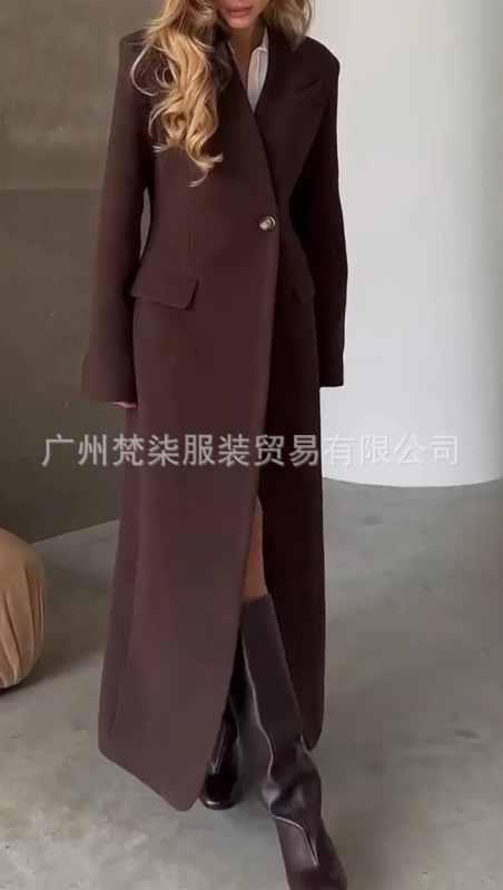 欧美跨境2025亚马逊TK爆款气质百搭长款西服大衣休闲开衫风衣外套|undefined