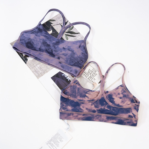 Water-based ink print tie-dye double-sided velvety sport bra for women yoga Y-thin strap beautiful back strap close-fitting underwear
