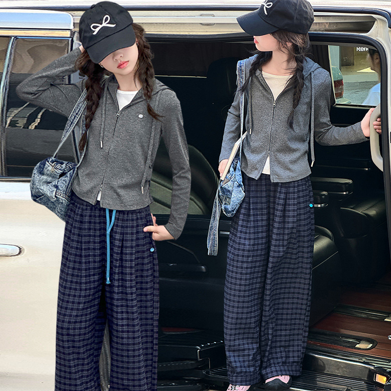 连帽假两件长袖帽衫女童外穿2025早秋新款设计感修身显瘦上衣大童|undefined