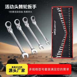 活动头两用棘轮扳手厂家汽修日用开口双头双向快速棘轮扳手12套装