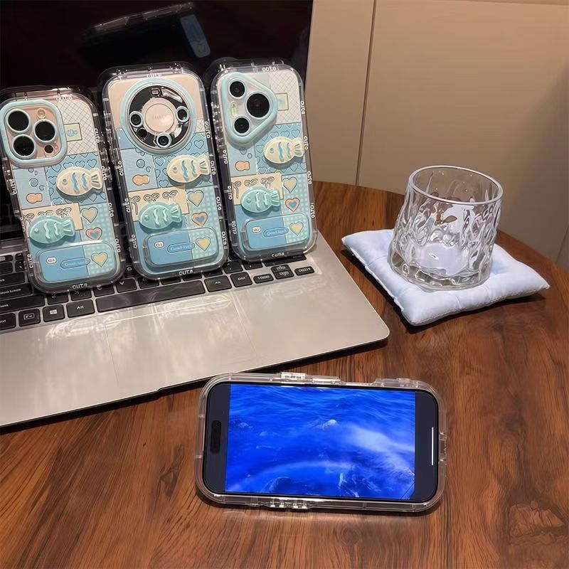 Apple 15 携帯電話 iphone16promax 携帯電話ケース 12/13PRO Huawei 落下防止に適したスプライス小魚|undefined