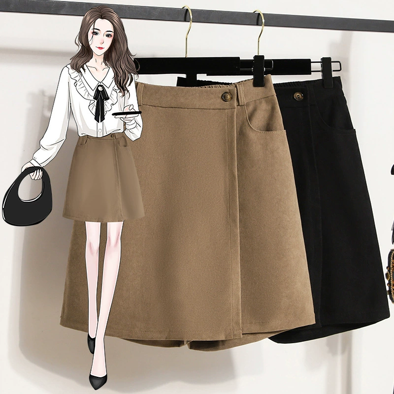 Поддельные две части юбки женская осенняя юбка короткая юбка