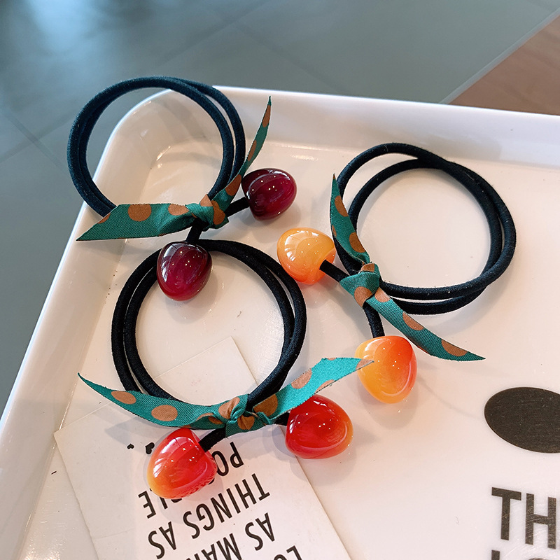 11g Weight Hair Tie Hair Accessories Type 1 Piece, 1 Set Quantity Casual, Daily Occasion Cherry Pattern All Seasons Season Women's Gender Sweet Style Sweet Women's Cherry Cloth Hair Tie 6
