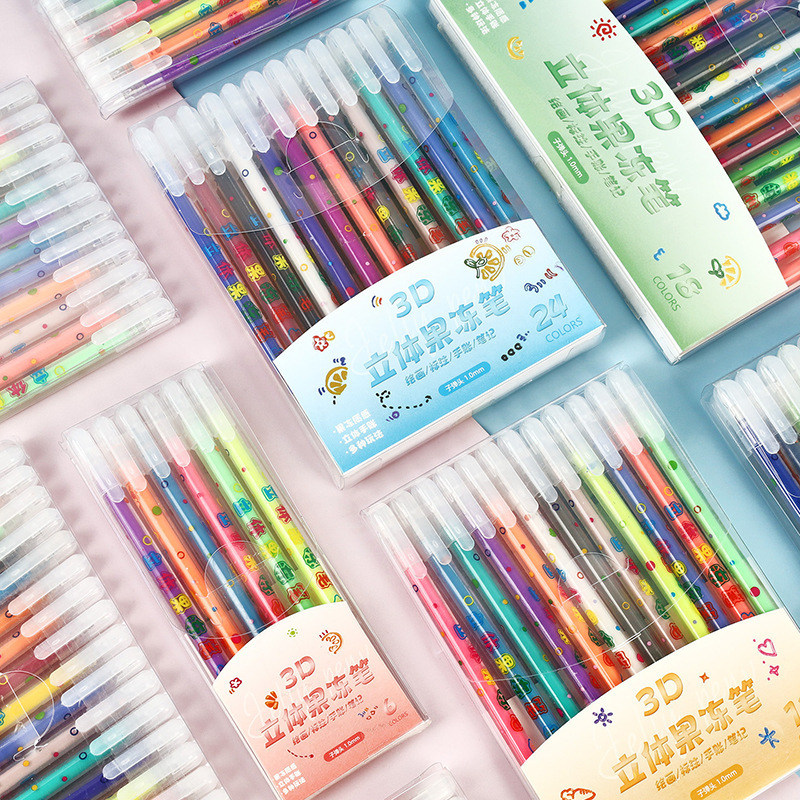 创意3D立体果冻笔小学生24色手账轮廓笔儿童涂鸦高颜值彩色标记笔|undefined