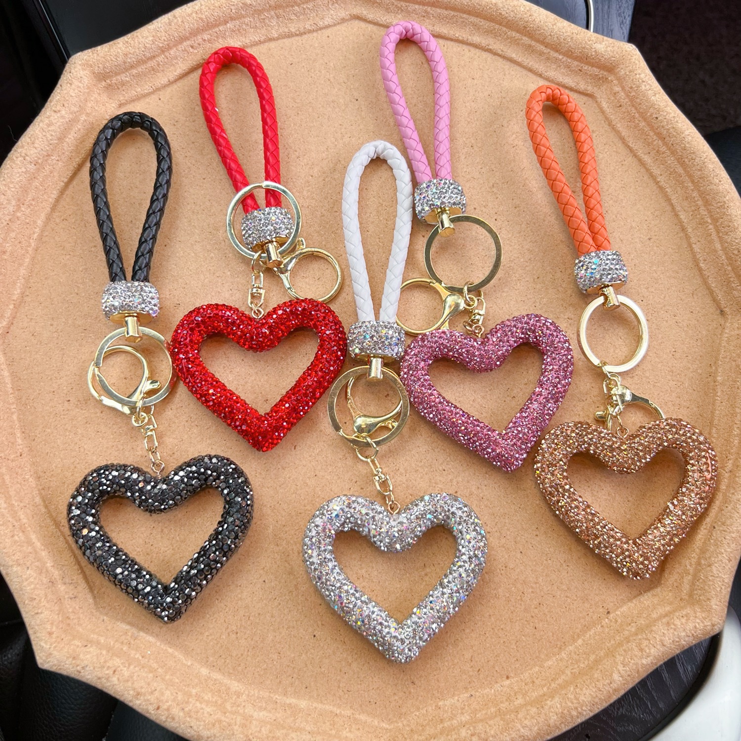 Lady Korean Style Heart Shape Pu Leather Clay Women's Bag Pendant Keychain display picture 1