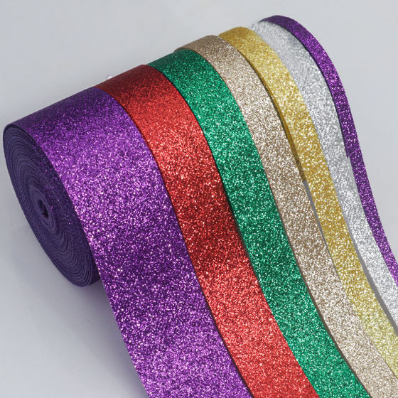 Colorful Glitter Powering Bow Glitter Glitter Shallot Ribbon Christmas Gift Box Colored Shallot Sequins Decorative Ribbon