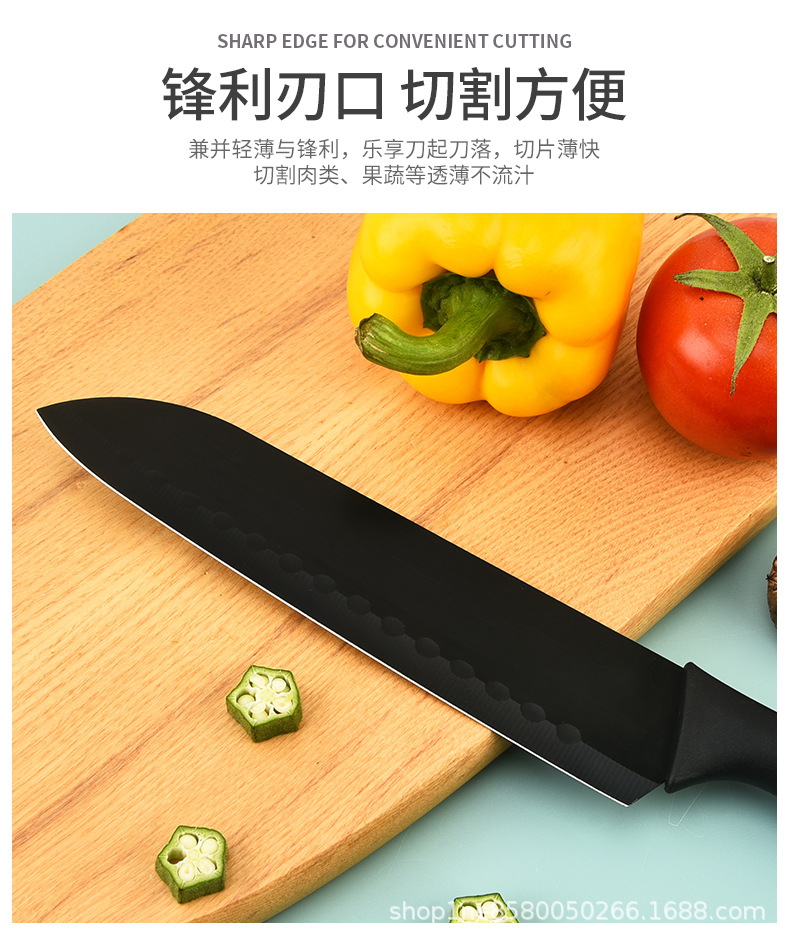 现货厨房套刀不锈钢菜刀加厚黑钢刀黑刃五件套礼品刀具套装批